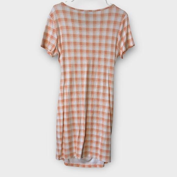 41 Hawthorn Faux Wrap Peach Plaid Short Sleeve Casual Dress Size Large NWT - Picture 2 of 5